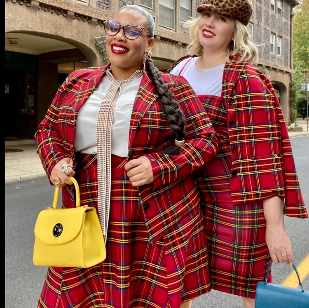 🆕BETSEY JOHNSON RED PLAID PREMIUM PONTE BLAZER - Picture 6 of 11